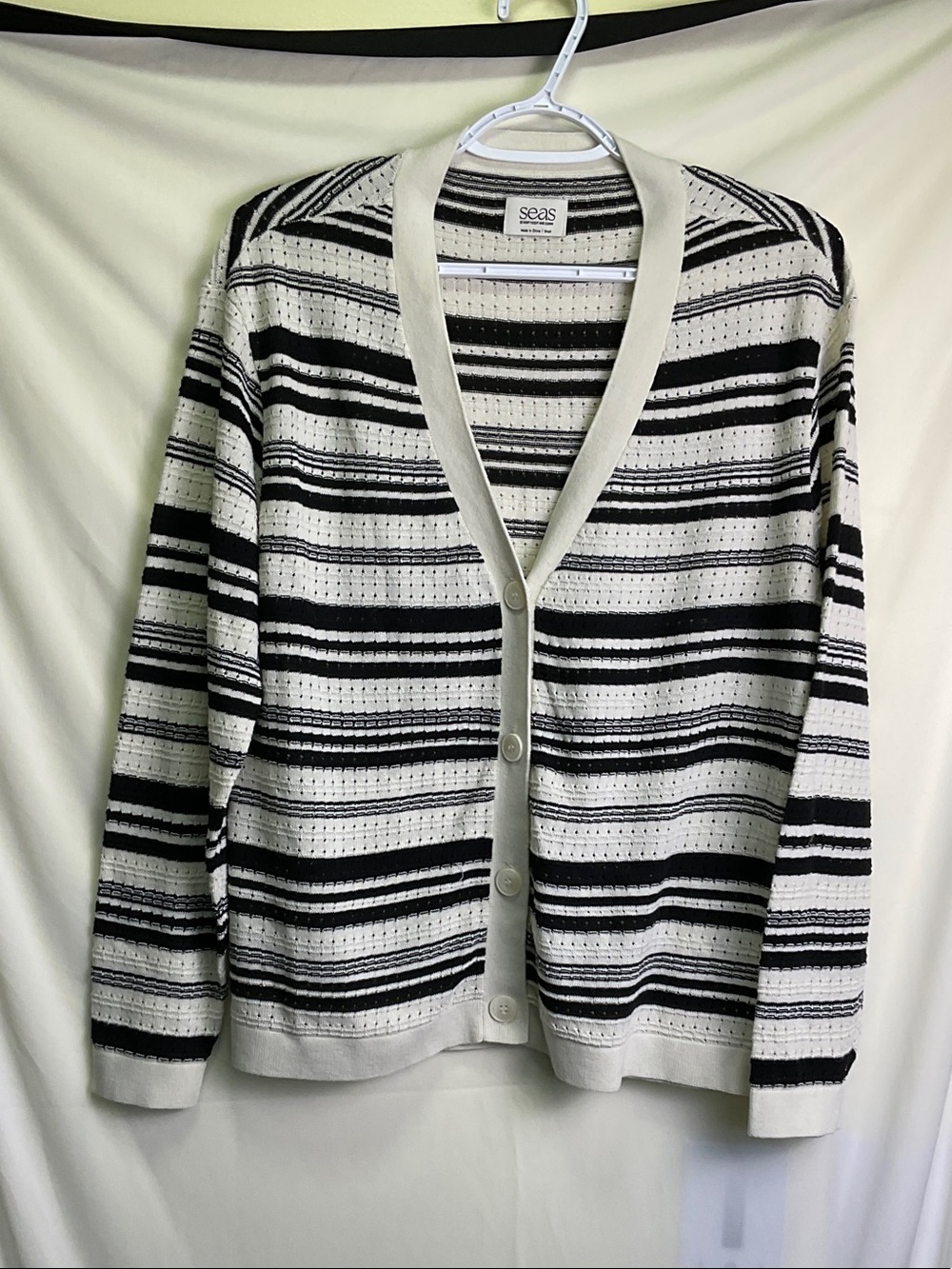 Seas Frankie Cardigan in Black and Cream Stripes